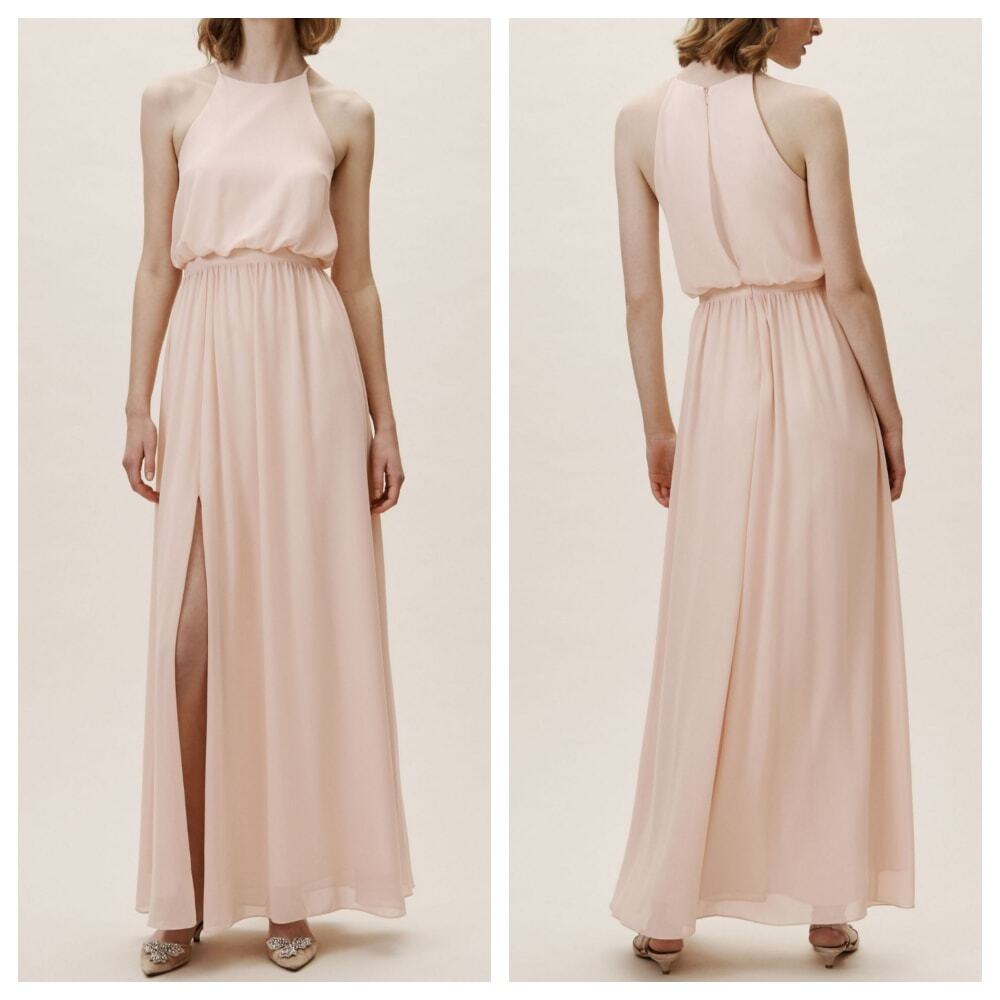 BHLDN Cayenne Dress NWT Blush Pink Chiffon High Neck Blouson Maxi Gown Size S